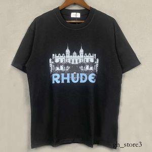 Rhude shirt heren t-shirts rhude t-shirt kasteel kokosboom vensterbank schilderachtig casual los ademende korte mouw t shirt mannen vrouwen paren top tee optimaal 760