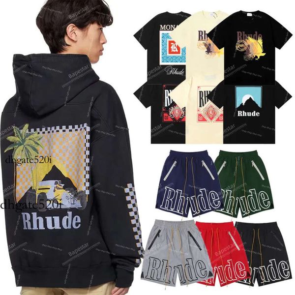 Rhude Shirt Men T-shirt Rhude Mens T-shirts Hoodie Designer T Shir Mens Shor Women Hoodies T-T-TEES TOPS TOPS COURT