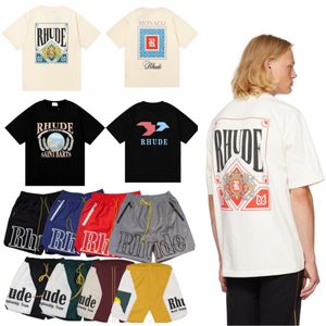 Rhude Shirt Heren T-shirts Designer T-shirt Heren Shorts Strand T-shirt Broeken Kleding Dames Katoen Korte Mouwen Kleding Casual Veelzijdige T-shirts Sneldrogende sweatshirts