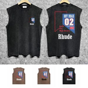 Rhude shirts heren nieuwe designer tanktops trendy merk fashion katoen ademende mouwloze mouwloze t -shirt gym bodybuilding kleding zjbrh058 woestijntrip print gemaakt oude vest