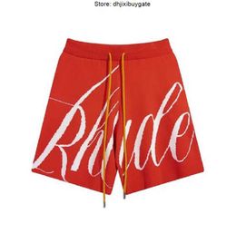 rhude shorts designer mens shorts RHUDE lettrage Jacquard laine tricotée shorts décontractés hommes femmes sport shorts de course maison pantalon extérieur rouge S-XL