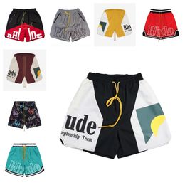 Rhude Shorts For Women Trendy Summer Limited Swim Short Designer Printing Letter Zwart Wit Gray Rainbow Color Fashion Catton Cord Short