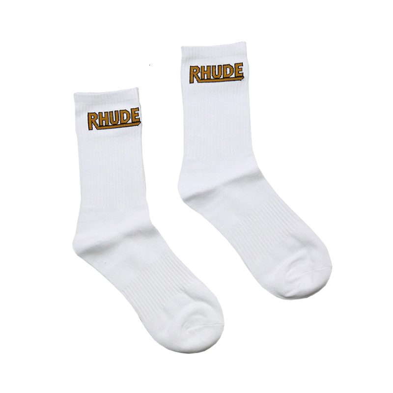 Rhude chaussettes haute qualité coton européen américain rue tendance hommes femmes Simple lettre Couple In-tube80kv