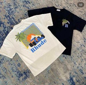 Rhude Summer Coconut Tree Racing High Street Loison Volyme Verbe Round Couple Couple de manches courtes