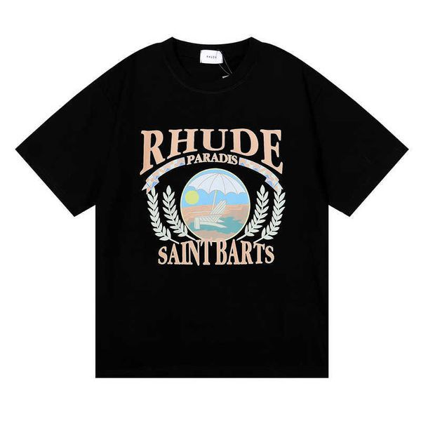 Rhude Sunset Beach T-shirt confortable à manches courtes en coton double fil de haute qualité pour hommes et femmes