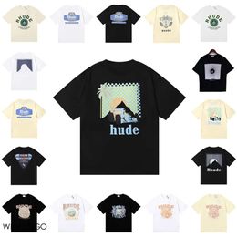 RHUDE T Brand Shirts Designer Shirt Men Shorts imprimé blanc noir s m l xl street cotton mode jeunesse pour hommes