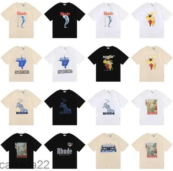 Rhude T Shirt Diseñador Ropa de moda Tees Hip Hop Periquito Loro de cola larga Impresión High Street Casual Versátil Manga corta Camisetas Hombres Mujeres Streetwear B F6RI