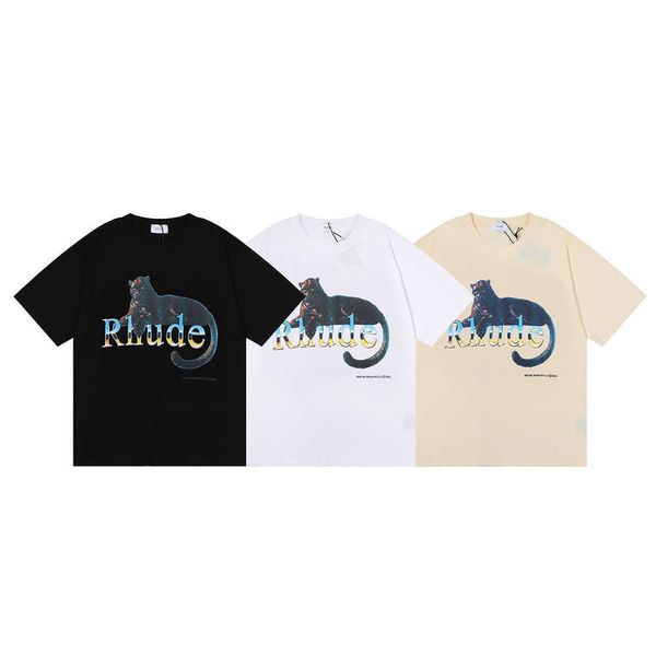 Rhude T-shirt designer de mode marque de luxeT-shirts pour hommes Rhude imprimé américain T-shirt à manches courtes mode décontractée simple T-shirt lâche Cheetah