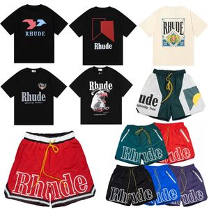 Rhude T-shirt Designer Mens Tshirt Mesh Shorts Fashion Men Femmes Femmes Skate Reflective Skate Hop Hop Beach Rhude Pocket High Quality Brewable Black Blanc Shorts