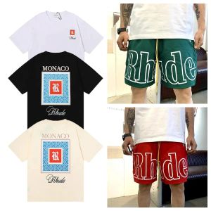 Rhude T-shirt Designer Mens Femme Man Tshirts Vêtements graphiques Tees Modèles Tops Summer Summer Sleeve Tshirt Hip Hop Lettres Graffiti Print Shirts Loose