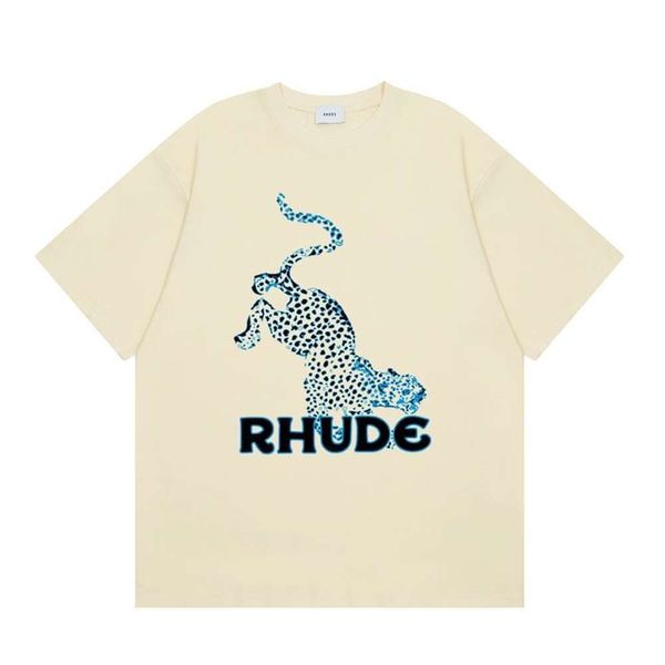 T-shirt rhude Designer Tee Luxury Fashion Mens Tshirts Brand d'été Nouveau léopard décontracté polyvalent en coton pur à manches courtes pour hommes et femmes