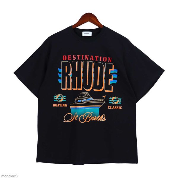 Rhude camiseta Europa América Diseñador para hombre Ropa de marca Cuello redondo Manga corta de alta calidad Tamaño de EE. UU. S-xxl T3D9
