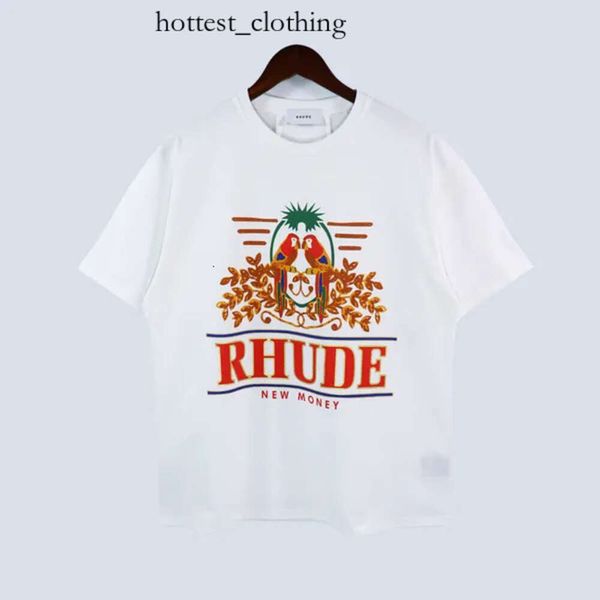 Rhude T Shish Europa America Mens T Shirt Rhude Designer Brand Ropa redonda Cuella de alta calidad Manga corta Us Size S-XXL 448