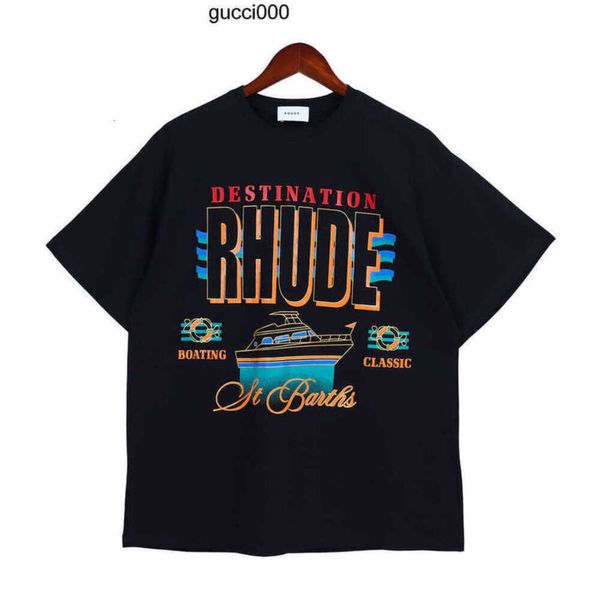 Rhude Camiseta Europa América Camiseta para hombre Rhude Diseñador Marca Ropa Cuello redondo Alta calidad Manga corta Tamaño EE. UU. S-XXL AWZM 2B87