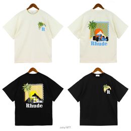Rhude T-shirt Moonlight Tropic Print Tee Mannen Vrouwen Versie Korte Mouw RHUDE T-shirt Tees Oversized