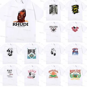Camiseta rhude rhude 2024 diseñador para hombres camiseta camiseta de entrenamiento para hombres camisetas de gran tamaño 100%algodón de manga corta diseñadora para mujeres sudaderas y2k camisetas