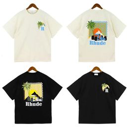 Rhude T -shirt Zomer American High Street Coconut Palm Truck Print Mens Designer T -shirt losse casual heren- en damesparen met dezelfde ronde nek T -shirt 854
