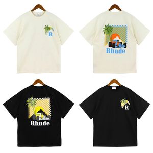 Rhude T -shirt zomer Amerikaanse hoofdstraat kokosnoot palm truck print herenontwerper losse casual en damesparen met dezelfde ronde nek t -shirt