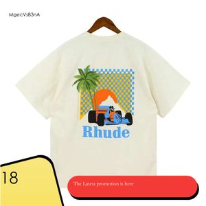 Rhude T-shirt Zomer Amerikaanse High Street Coconut Palm Truck Print Heren Designer T-shirt Losse Casual heren en dames 578