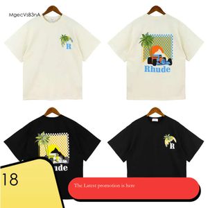 Rhude T-shirt Zomer Amerikaanse High Street Coconut Palm Truck Print Heren Designer T-shirt Losse Casual mannen en vrouwen 413