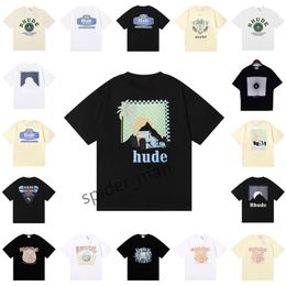 Rhude T-shirt zomerontwerper T-shirt mannen t-shirts tops luxe letter print shirt heren vrouwen kleding kort t-shirts mannen vrouwen rond nek t-shirts mouw us maat m xxl aB