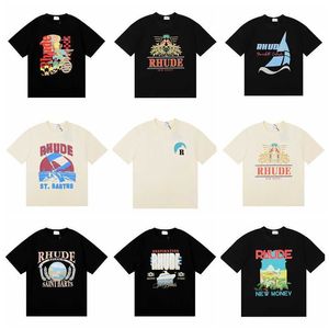 Camiseta de marca de tendencia Rhude, camisetas de la mejor calidad para hombres y mujeres, camiseta con estampado de letras, camisetas de estilo veraniego, camisetas de algodón sueltas a la moda Tnhl