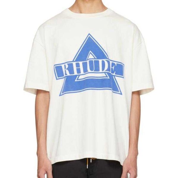 Rhude Triangle Slogan imprimé haute rue décontracté polyvalent ample col rond Couple T-shirt à manches courtes