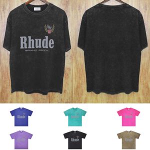 RHUDE THIRTS Designer T-shirts pour hommes et femmes vêtements de marque tendance Shorts d'été Zrh009 Wheat Wash pour faire de vieux t-shirts à manches courtes S-xxl