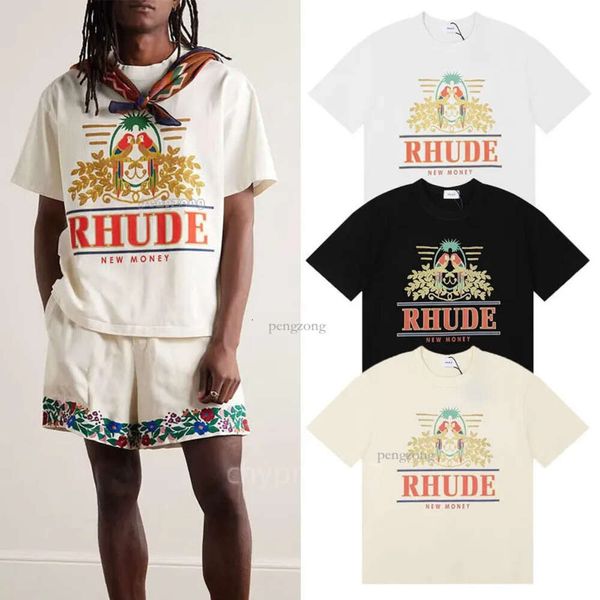 Rhudes Design perroquet lettre impression T-shirt coton col rond ample à manches courtes T-shirt mode hommes décontracté impression T-shirts 868
