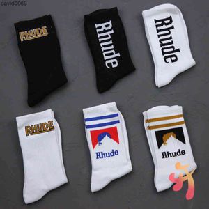 Rhudes-calcetines de algodón de alta calidad con letras simples para hombre y mujer, calcetín de estilo callejero europeo y americano, calcetines en tubo para parejas