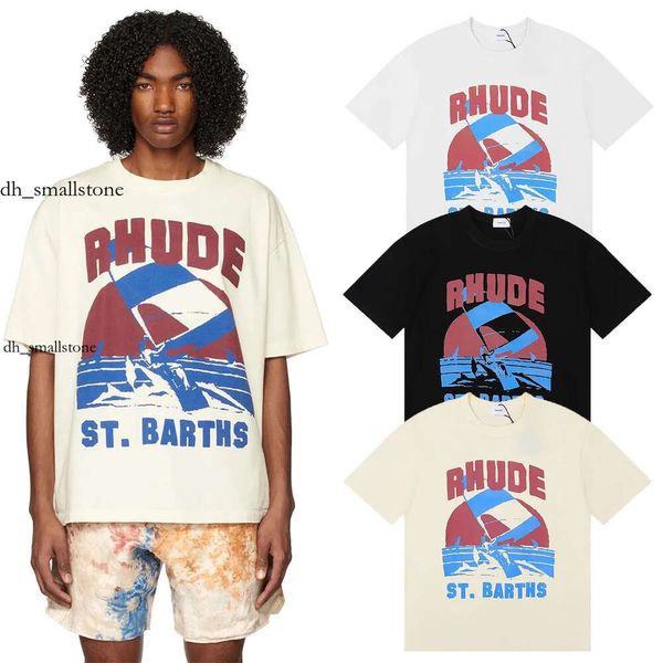 Rhudes T-shirt Men Designer Ins Hot 23SS Spring Summer T-shirt American Luxury Rhude Shirtboard Mens Designer T-shirt Femmes Men décontracté