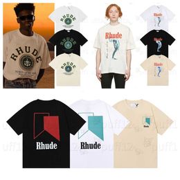 RHUDET TRANGE Brand designer masculin T-shirt pour hommes et femmes Rétro Tendro Tissu lourd Rhude Loose Simple T-shirt légèrement lâche Multi-couleur Nice Wash T-shirt 91G2