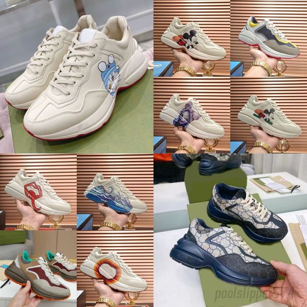 Rhyton Sneakers Dames Tennis Chaussures Baskets De Luxe Designer Vintage Chaussures Mode Shoeswave Mouth Sneaker Beige Hommes Femmes Taille 35-45 Chaussures décontractées