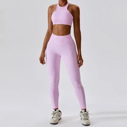 Наборы для йоги Rib Sport Femme Спортивный костюм 2 шт. Ctivewear Set Бесшовные тренажерный зал Фитнес-костюм Одежда для тренировок Спортивная одежда Женская спортивная одежда 240116