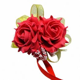 Ribb Rose Corsage Corsage Girls Bridesmaid poignet Fr Wedding Satin Rose Bracelet Rose FR Bridal Bridesmaid Corsage Corsage L0KV #