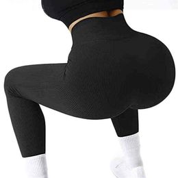 Geribbelde legging Sport panty voor vrouw Naadloze yoga broek Dames slipje Gym Fitness Legging Naadloze hoge taille training Leggin H234b