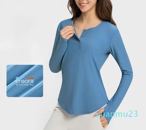 Geribbelde shirts met lange mouwen Lichtgewicht warmte Yoga Tops T-shirt Heuplengte Gebogen zoom Sweatshirts Slim Fit Gymkleding met duimgat