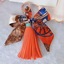 Ribbon Bow Women Keychains Scarf Bowknot PU Leather Tassel Car Key Chain Ring Holder Fashion Pendant Jewelry Keyring Charms Bag Accesso 200k