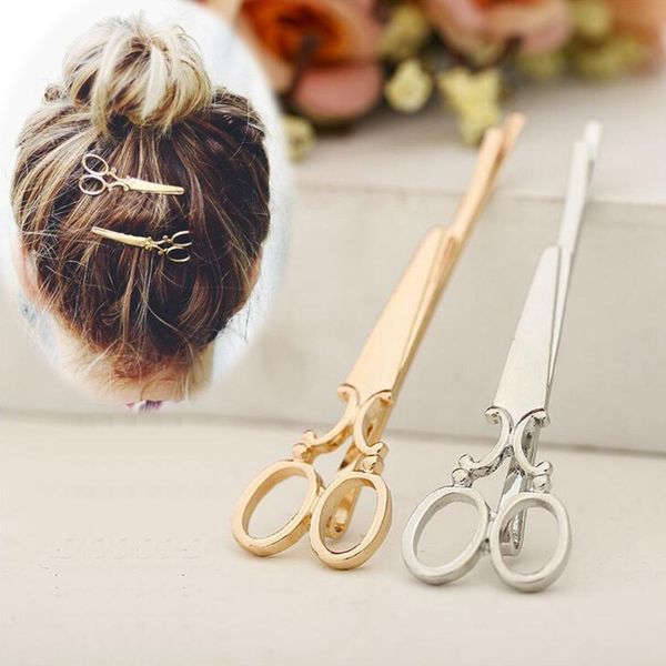 Cinta Oro Plata Tijeras creativas Forma Mujeres Señora Niñas Pinza de pelo Delicado Pin de pelo Pasador de pelo Accesorios para el cabello Decoraciones 1714