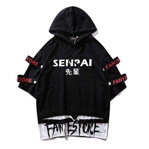 Lint T-shirts Senpai Hooded Korte Mouw Tshirts Hip Hop Casual Oversize Top Tees Streetwear Homme Groothandel Mannen Kleding 210629