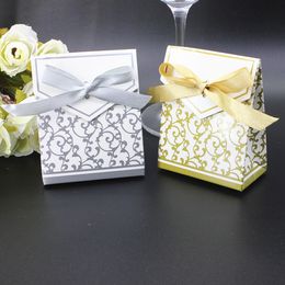 Caja de papel de dulces de boda de cinta creative favores de boda de plata dorada de plataforma de papel de fiesta de fiesta cajas de favor