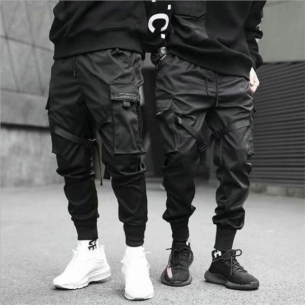 Rubans Harem Joggers hommes Cargo Streetwear Hip Hop décontracté poches coton survêtement pantalon mâle Harajuku mode pantalon 220705
