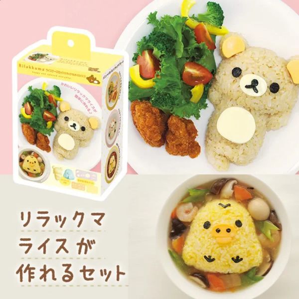 Juego de moldes de bola de arroz Oso de pollo Kawaii Sushi Curry Molde Patrón Bento Accesorios Cortador de algas Herramientas de cocina 240304