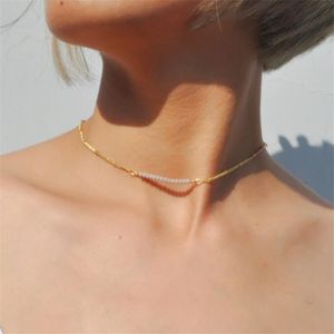 Rijst kralen gouden ketting hals ketting ketting eenvoudige roestvrij stalen bal verjaardag vakantie cadeau ketting