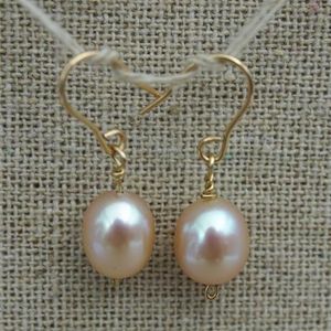 Boucles d'oreilles de perle de riz rose clair naturel en eau douce perle peigne d'oreille 925 Bijoux en argent d'anniversaire de mariage de lady Gift311f
