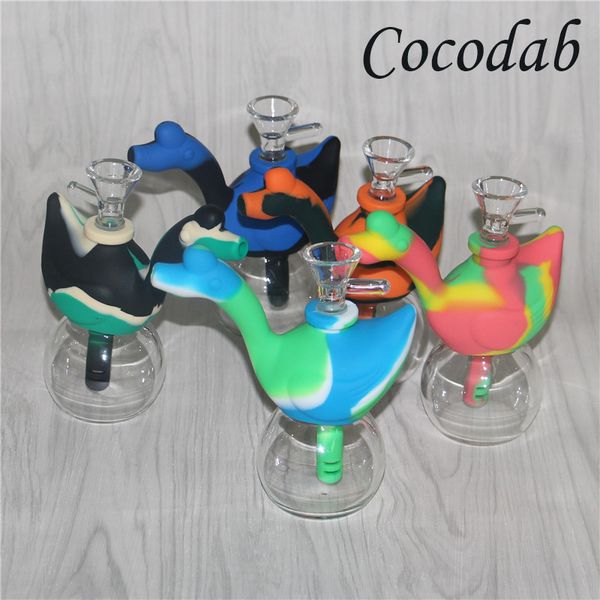 Color rico forma de cisne bong de silicona recipiente de vidrio bongs portátiles irrompibles pipa de agua de silicona pipas de agua para fumar bongs gratis dhl