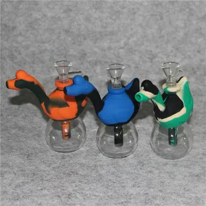 Rich Color Swan Silicone Bong Dab Huile Rig Bubble Portable Bong incassable Bong Shisha Hookah Silicone Fumer des piles à eau gratuites