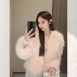 Manteau en peluche de vison doré pour femmes, famille riche, nouvelle collection automne et hiver 2023, fourrure Xinji Haining intégrée rose, 525301