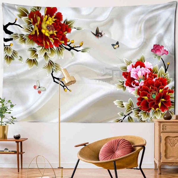 Riche tapisserie florale pivoine écran motif tenture murale style simple bohème hippie sorcellerie Tapiz Art dortoir décor J220804