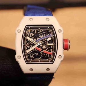 Richa Millers polshorloges 67-02 Automatisch mechanisch luxe horloge Witte keramische kast Tape Skeleton Tourbillon Mode Vrije tijd Herenhorloges